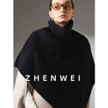 ZHENWEI Stand-up Collar Wide Cape Shawl Integrated