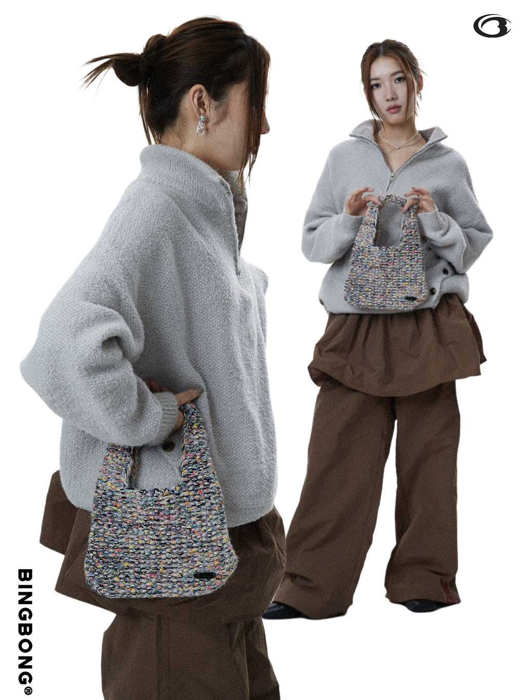 BINGBONG Hand-knitted Wool Retro Handbag