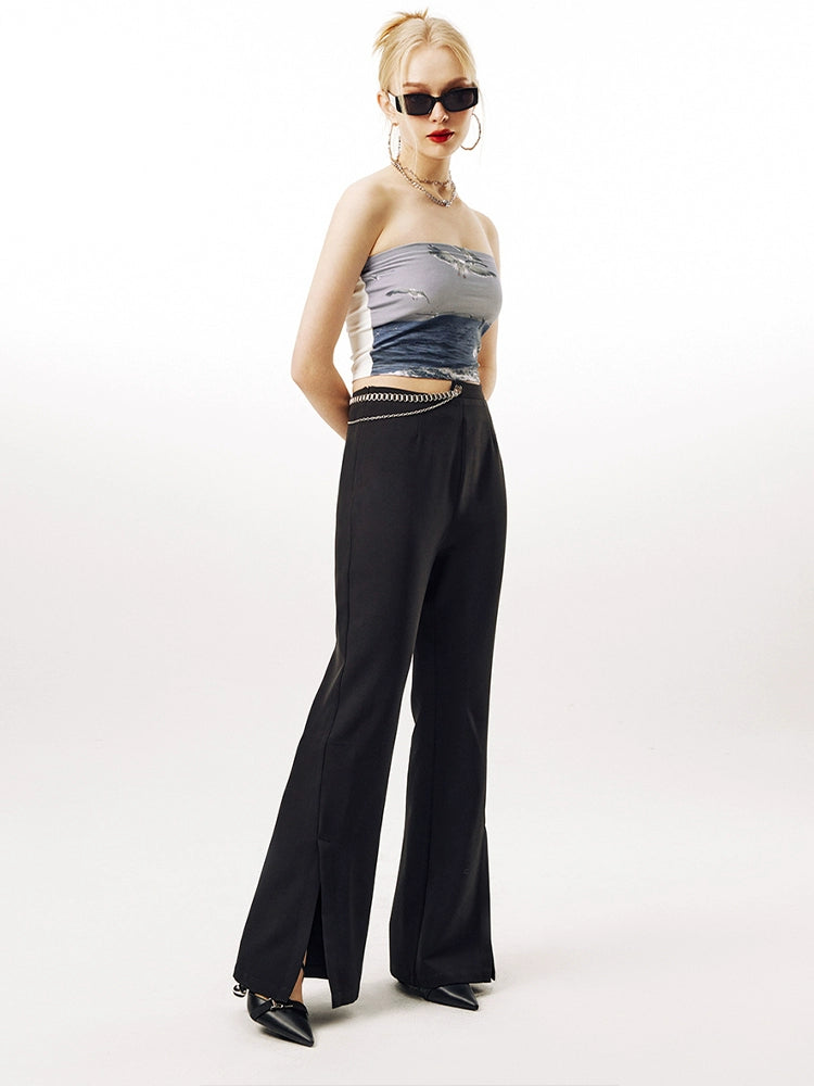 IMONE Asymmetrical High-waisted Metal Chain Micro-pants