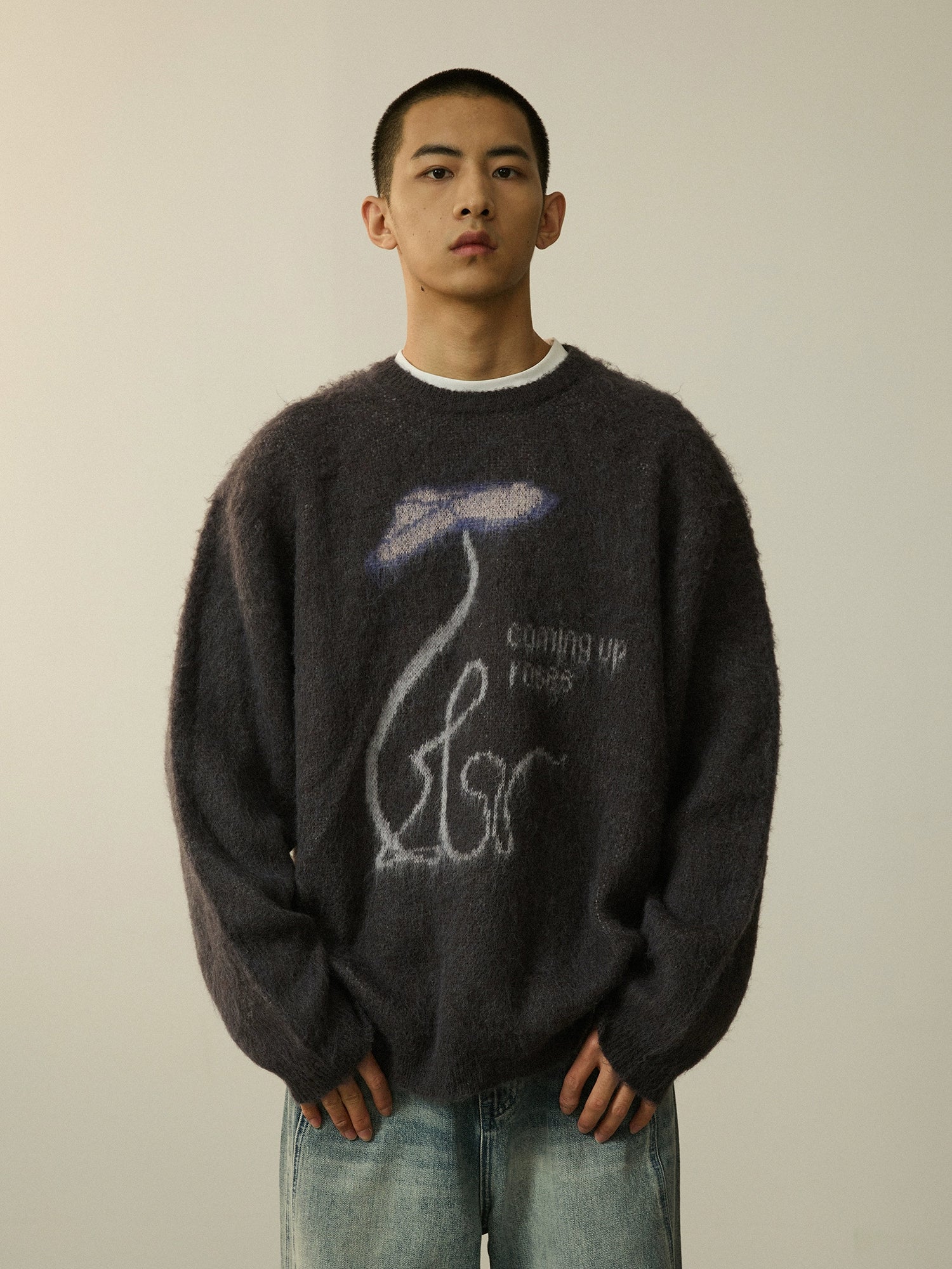 LR MADE Line Floral Warm Crew Neck Sweater Knitted Sweater