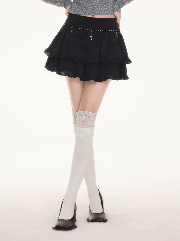 IMONE Double Pleated Lace Skirt