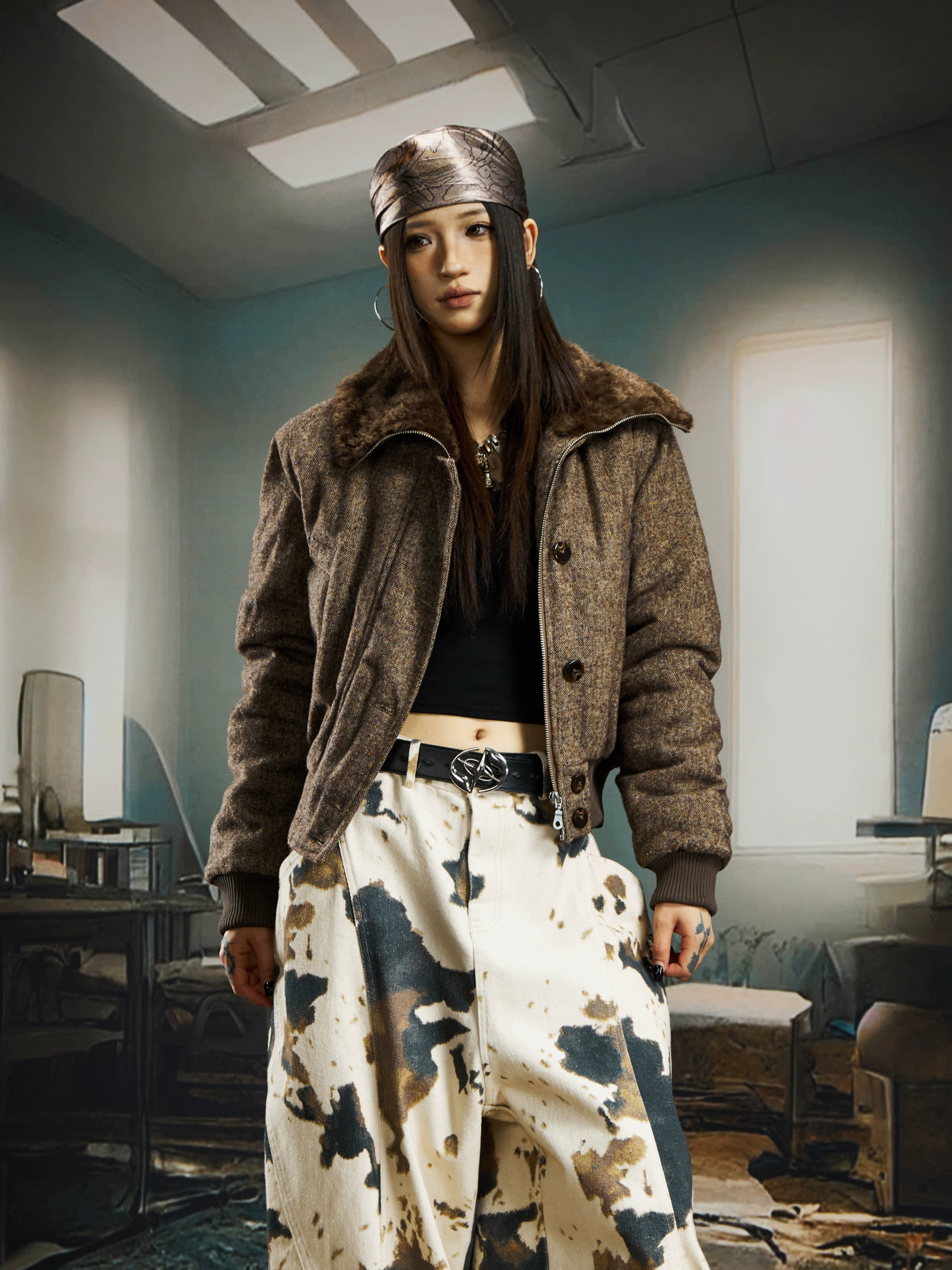 NOMANIAI Wool Lapel Retro Short Cotton-padded Clothes