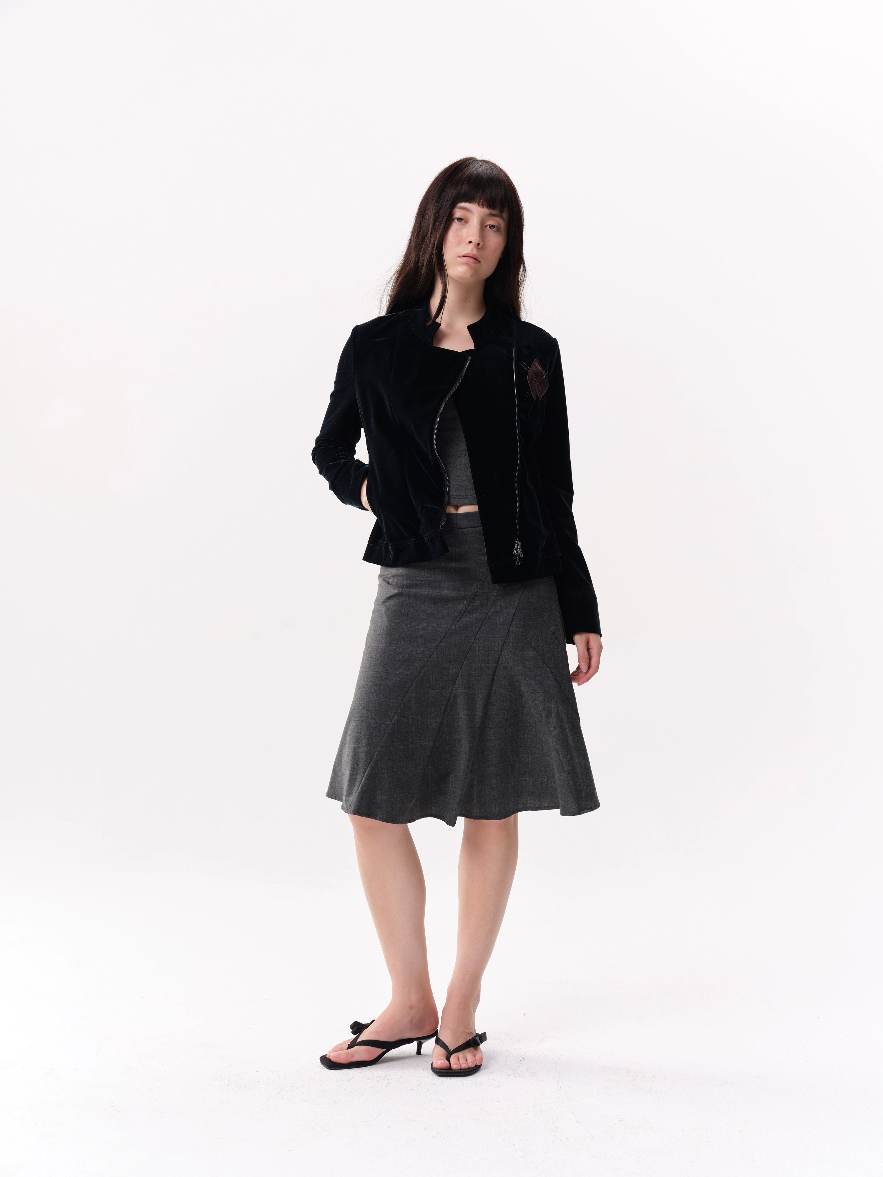 NOT UGLY Velvet Slanted Placket Rhombus Line Jacket