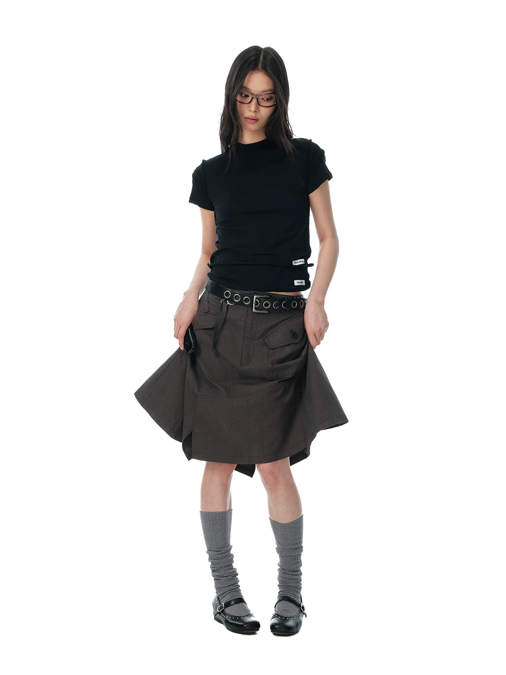 JIKOO Minimalist Waist Fold Back Zipper Tee