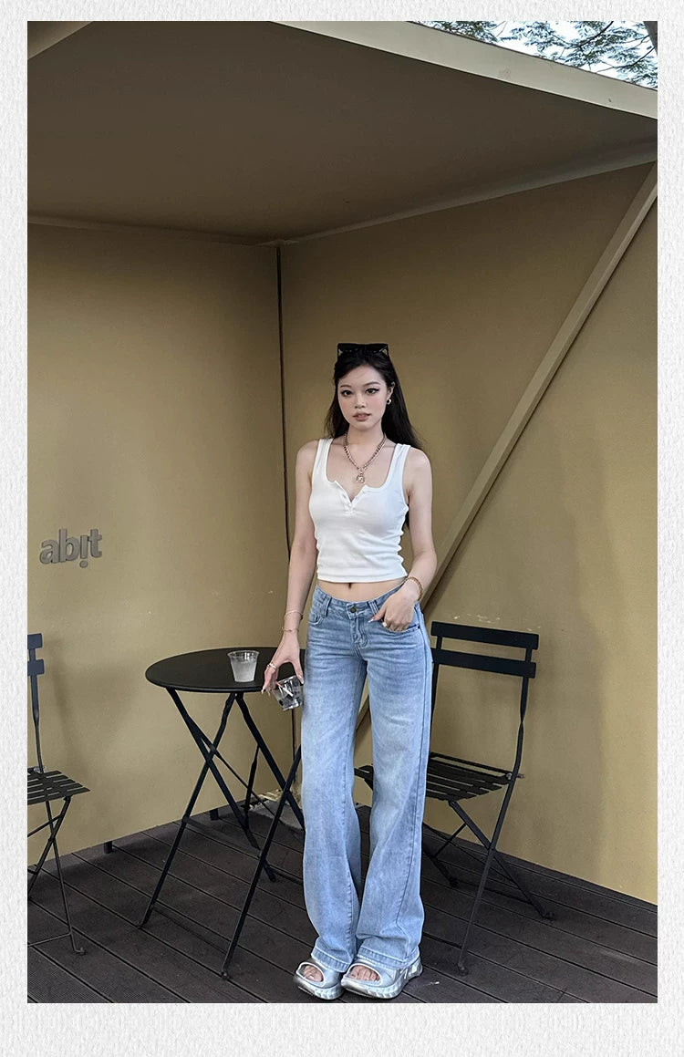 Popchee Low Waist Wide Leg Versatile Jeans