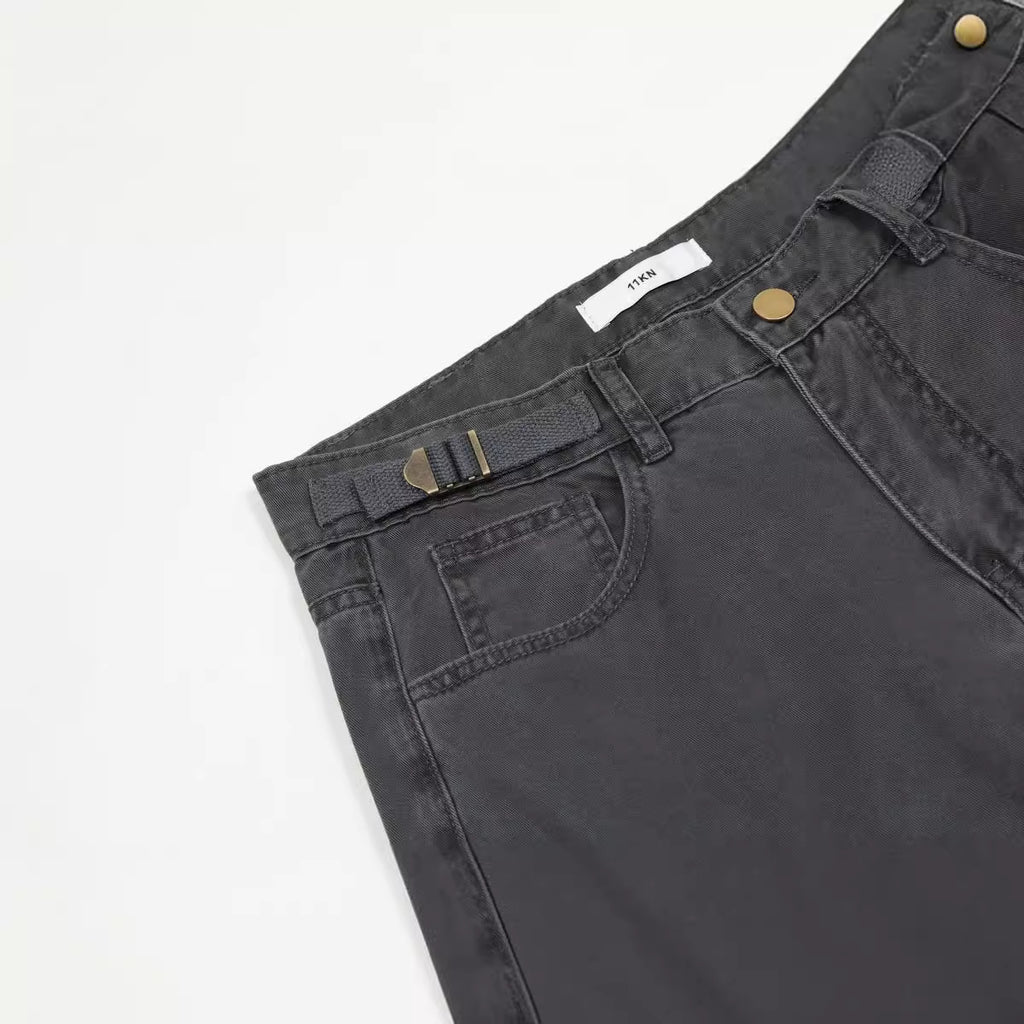 11KN Retro Three-dimensional Large Pocket Straight Slacks