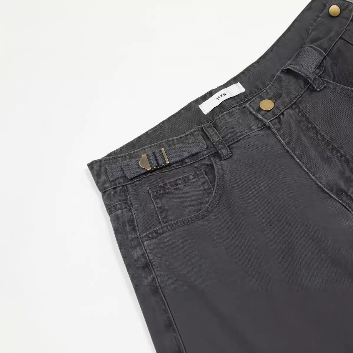 11KN Retro Three-dimensional Large Pocket Straight Slacks