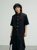 SUNYVONNE Stand-collar, Padded-shoulder Short-sleeve Blazer