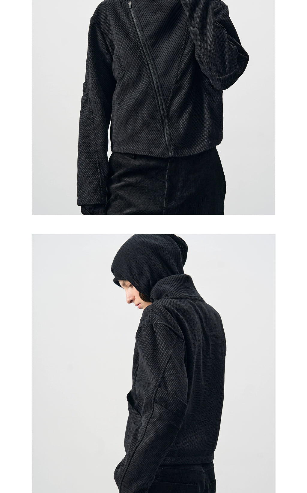 BEVAN UP Diagonal Cut High Lapel Textured Short Jacket