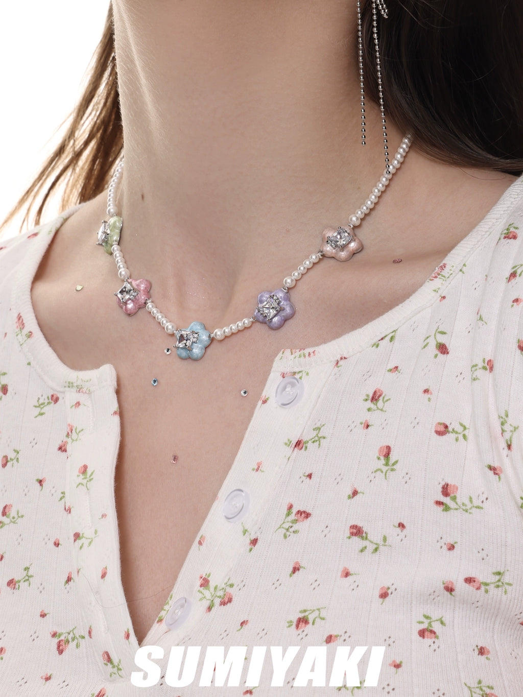SUMIYAKI Dopamine Colored Flower Necklace Beads