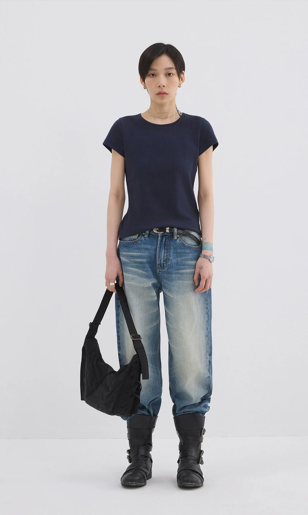 Sameuoo Front Shoulder Slim Fit Small Neckline Sports Tee