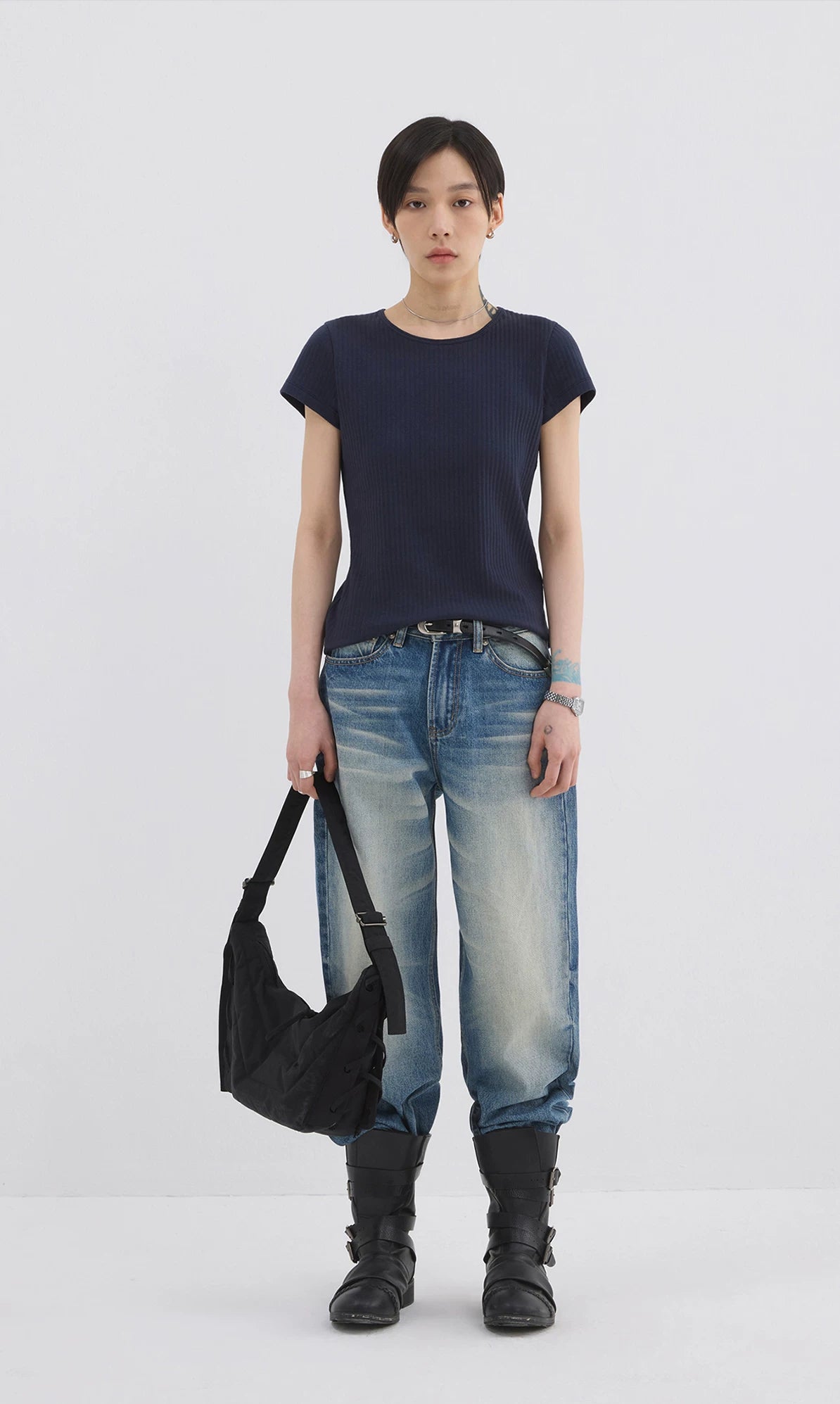 Sameuoo Front Shoulder Slim Fit Small Neckline Sports Tee