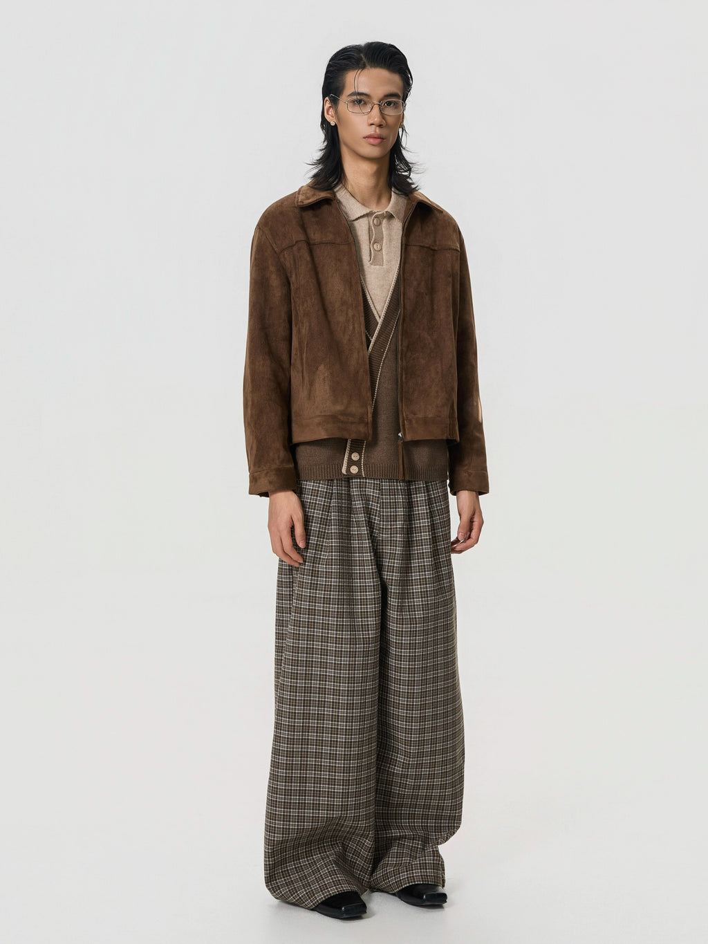 BTSG Slack Checkered Three-dimensional Wide Leg Pants