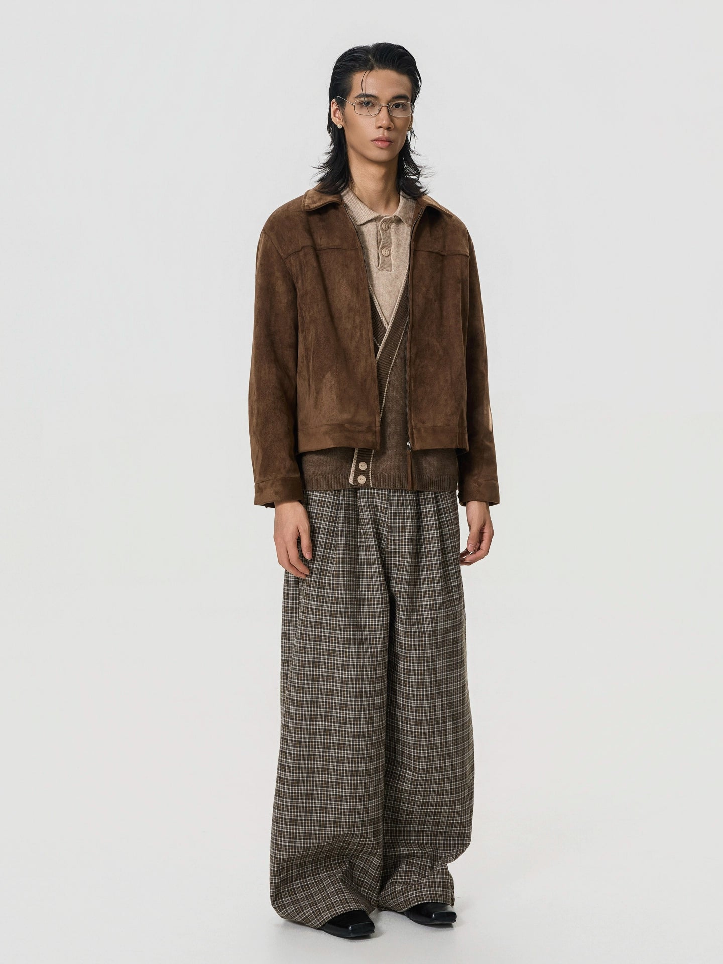 BTSG Slack Checkered Three-dimensional Wide Leg Pants