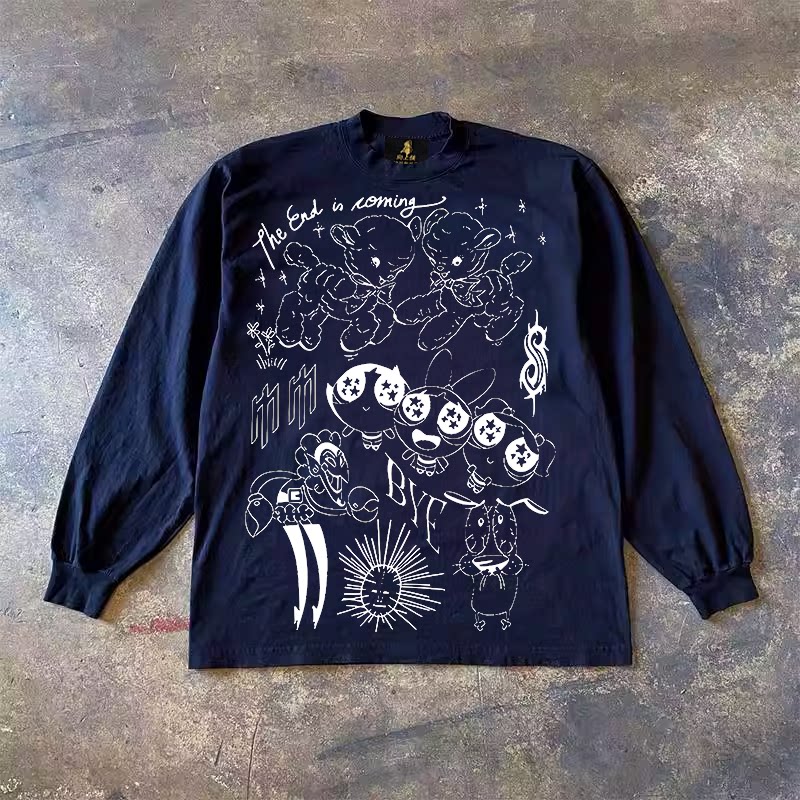UPUPXIA Cartoon Graffiti Print Casual Tee