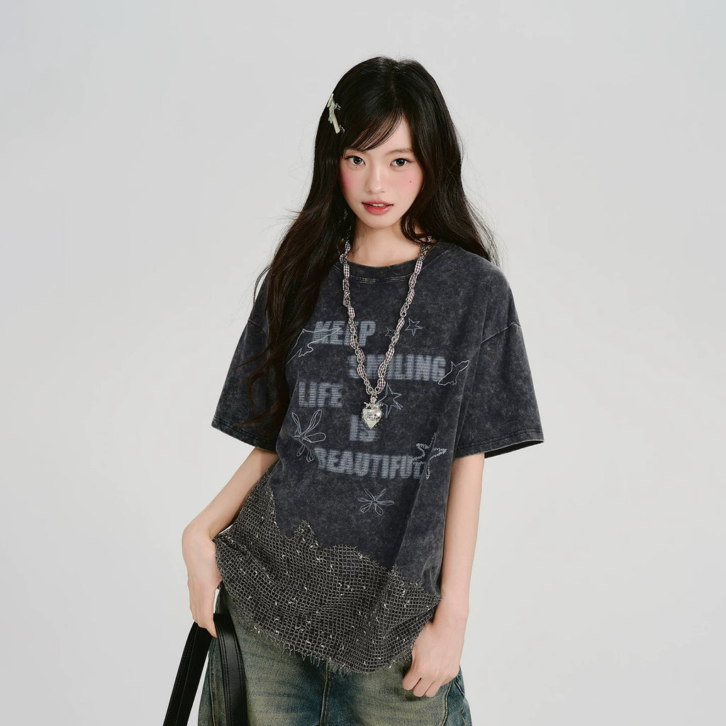 Girlyhalo Vintage Smudge Print Loose Tee