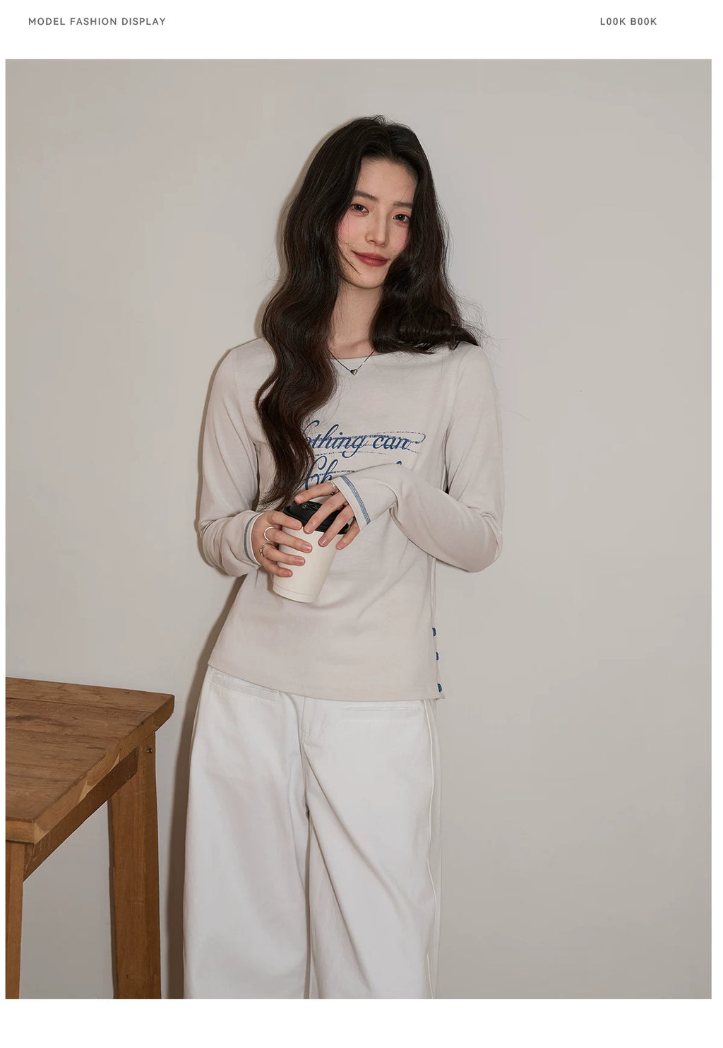 XUJING Crew Neck Letter Print Front Shoulder Slim Sleeve Long Sleeve