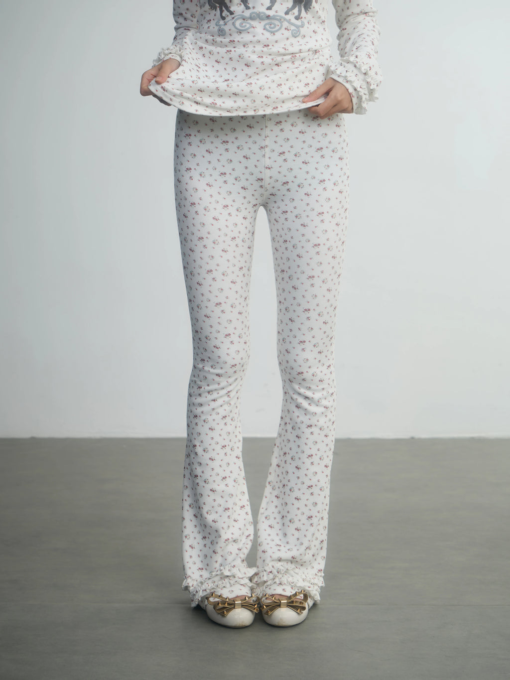 In Two Twos German Velvet Micro-flared Leggings Floral Trousers