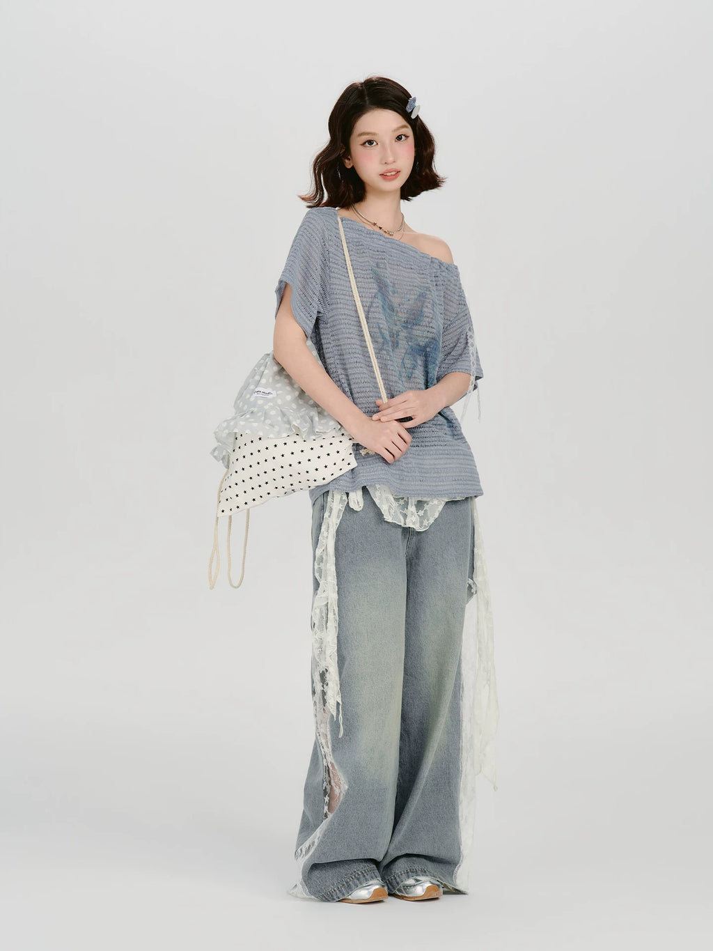 Girlyhalo Vintage Lace Patchwork Wide Leg Jeans