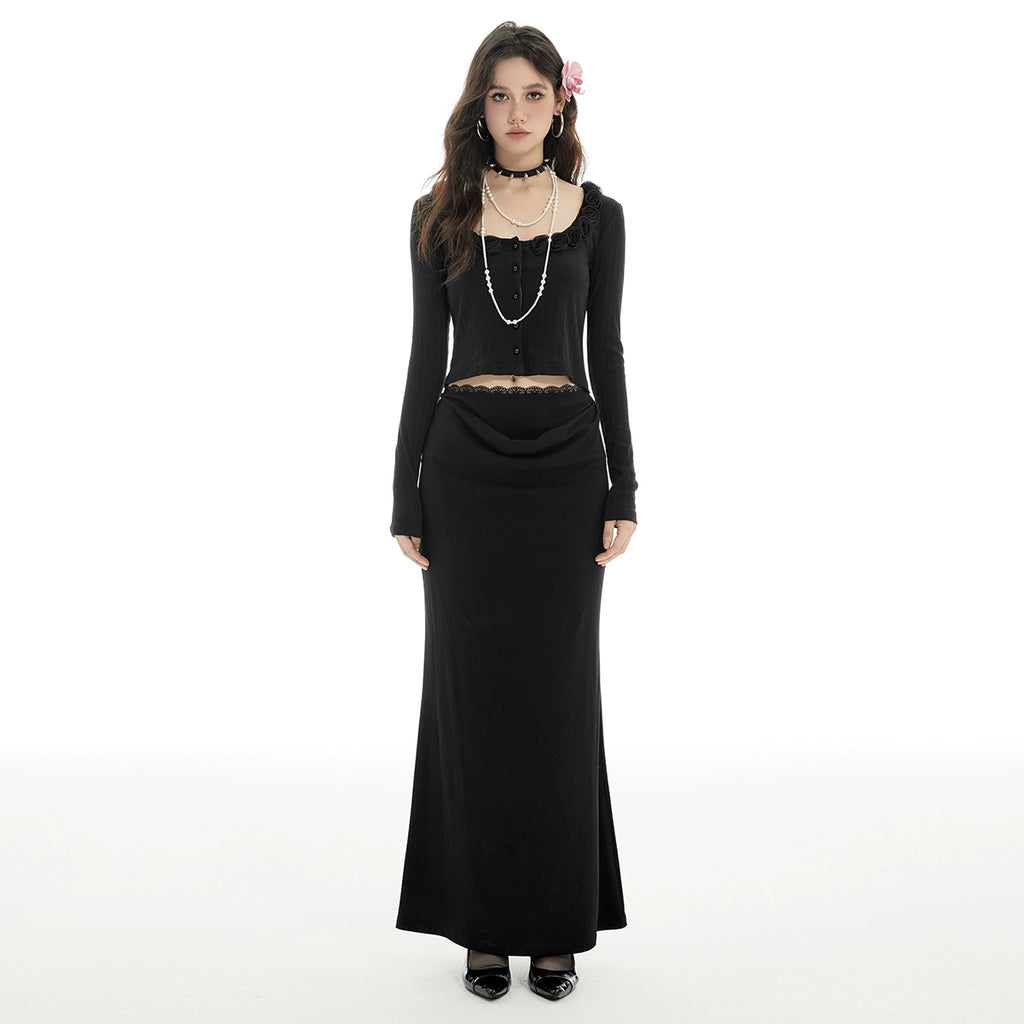 Imone Stitching Lace Pleated Fishtail Skirt