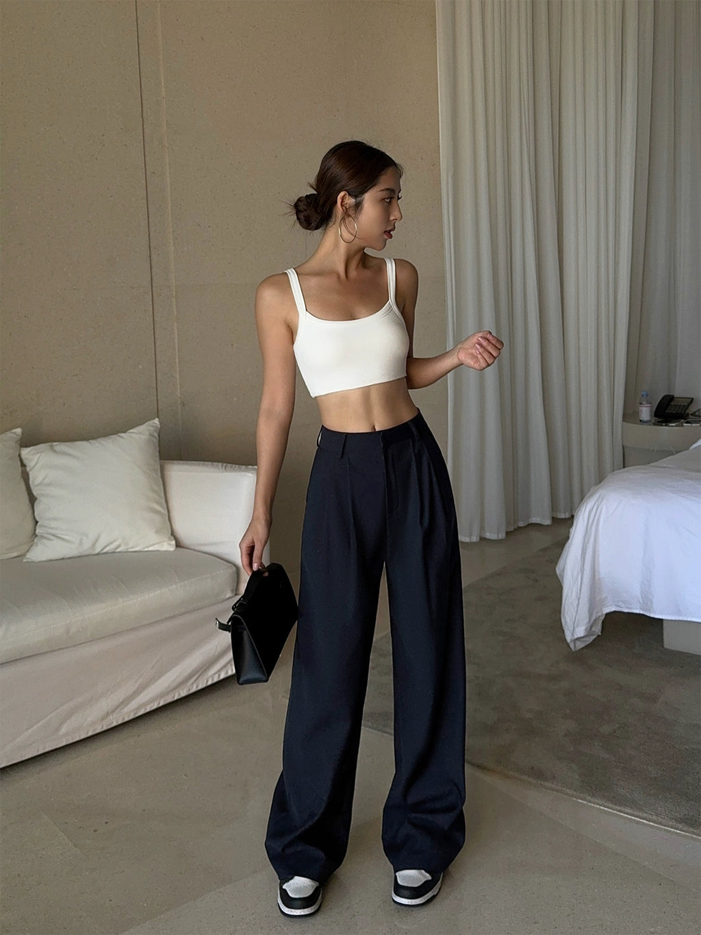 NEVA HU High-waisted Wide-leg Loose Suit Pants