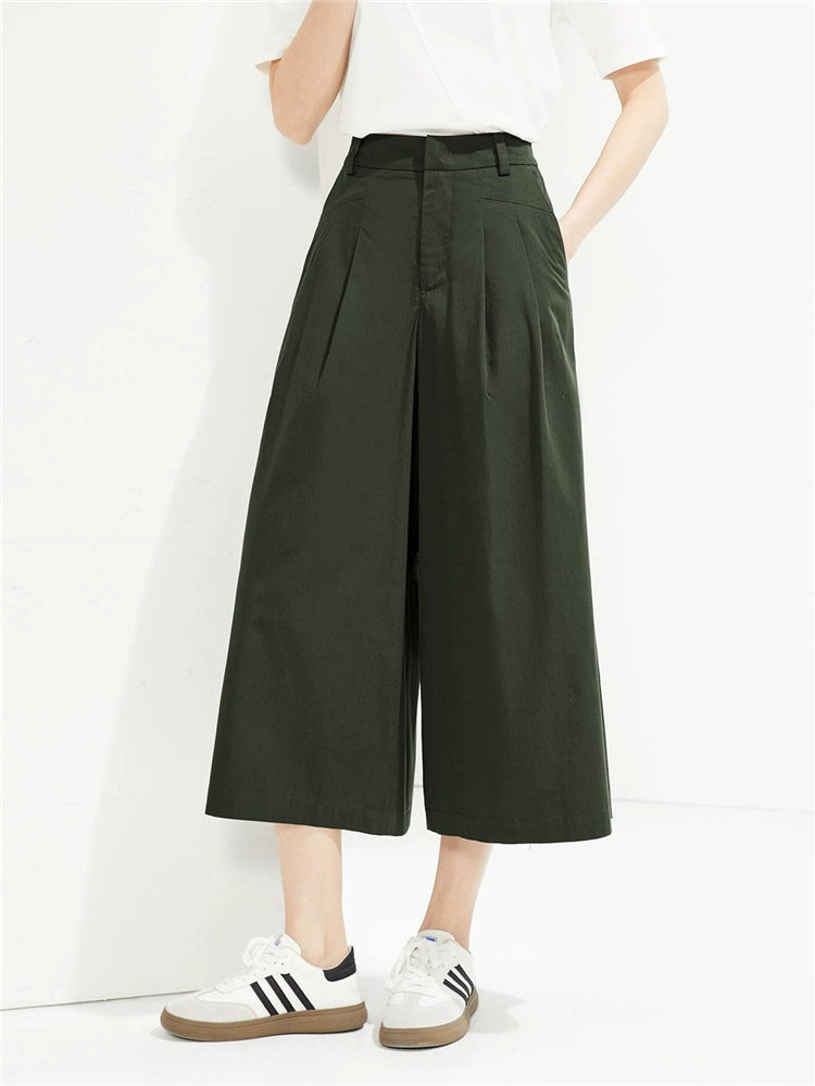Giordano Pleated Wide-leg Pants Semi-elastic Waist Thin Culottes