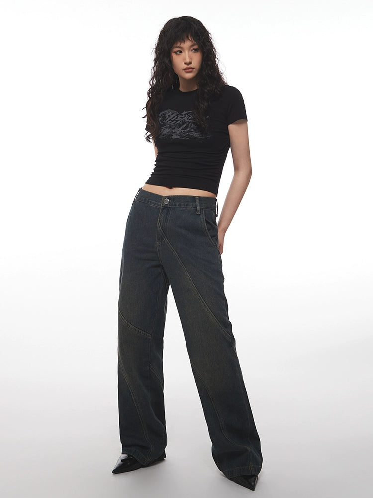 AIRHOOD Retro Simple Letter Print Pleated Tee