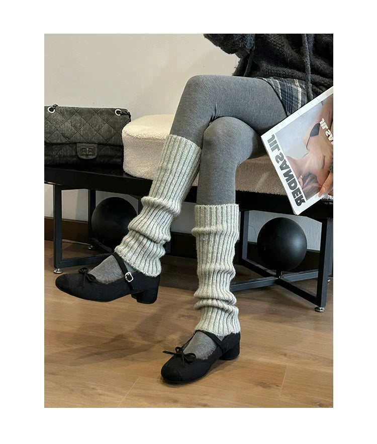 CHRNDXEE Retro Round Head Bow Warm Thick Heel Shoes