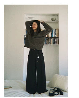 Kano Retro High-waisted Design Wide-leg Pants