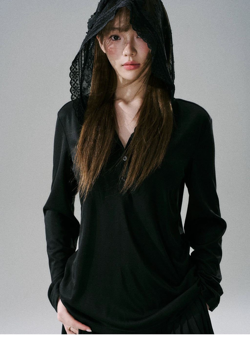 LOST FOREST Lace Bow Hat Casual Long Sleeve
