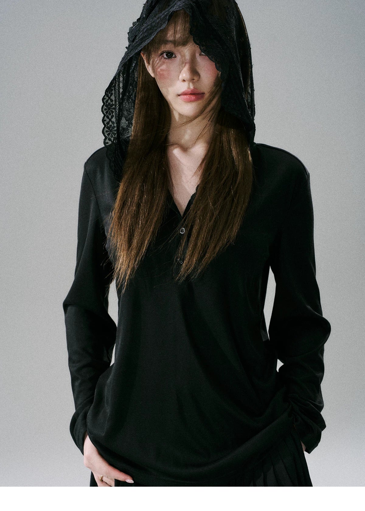 LOST FOREST Lace Bow Hat Casual Long Sleeve