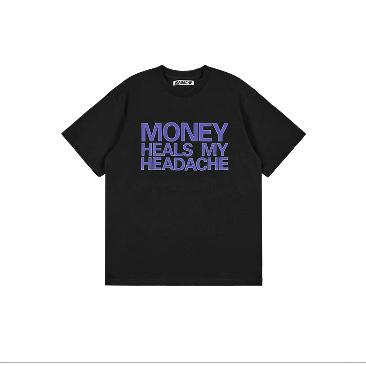 HEADACHE Bold Letter Print Round Neck Tee