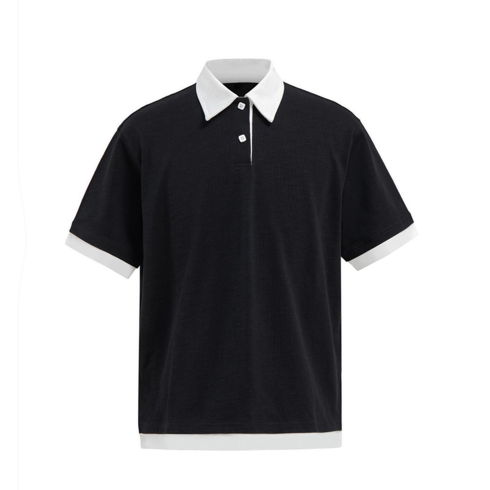VLABMADE Lazy Contrasting Fake Two-piece Polo Shirt