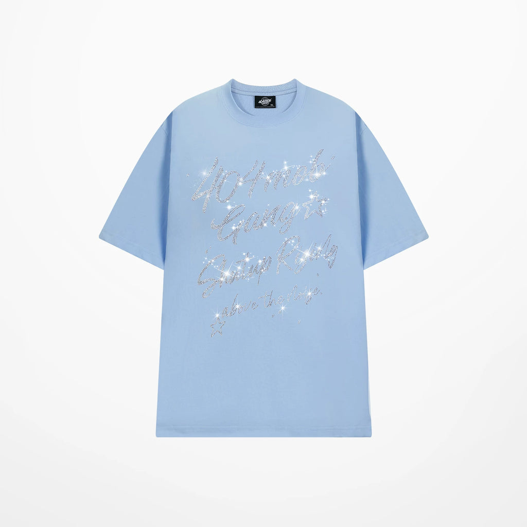 404MOB Letter Hot Diamond Round Neck Loose Tee