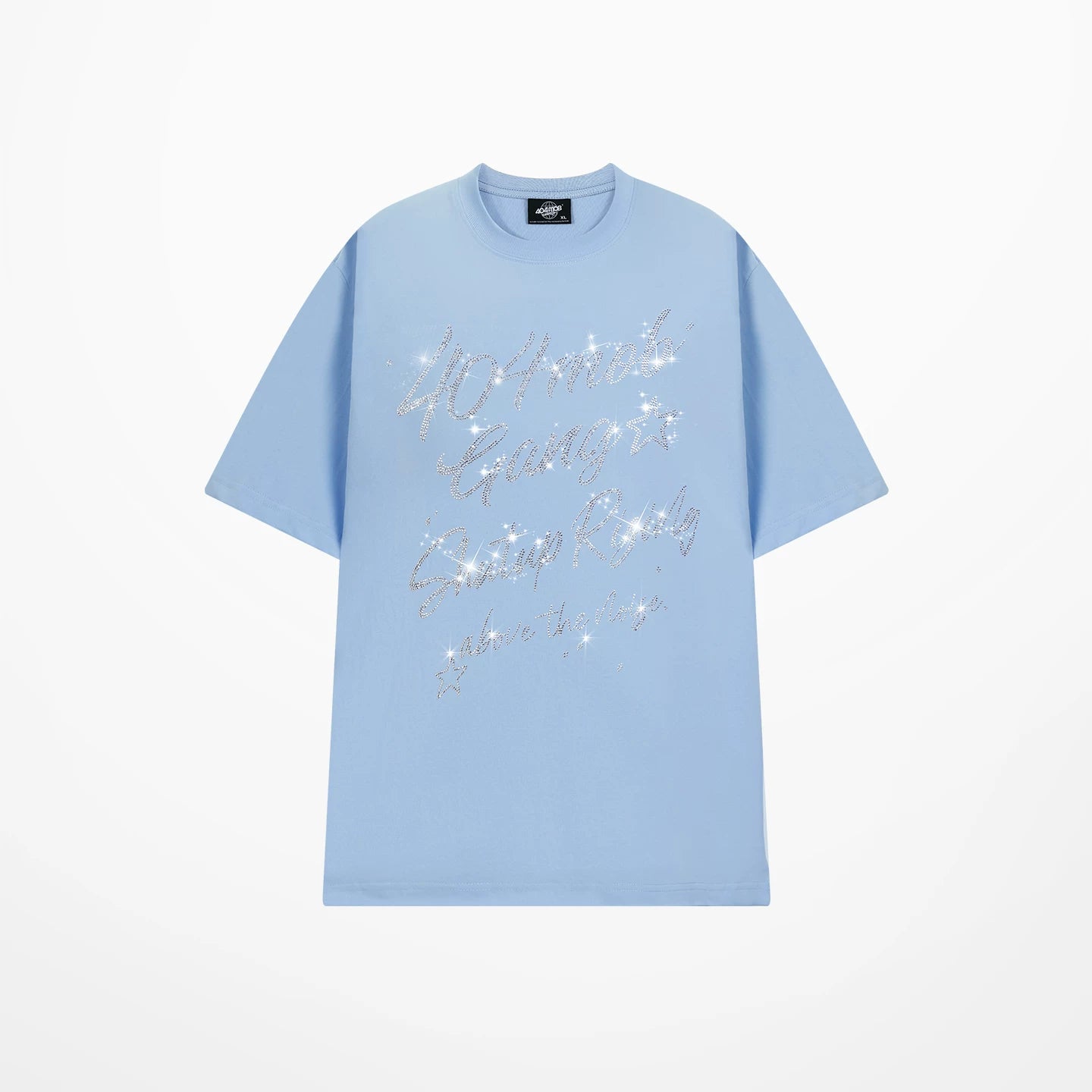 404MOB Letter Hot Diamond Round Neck Loose Tee