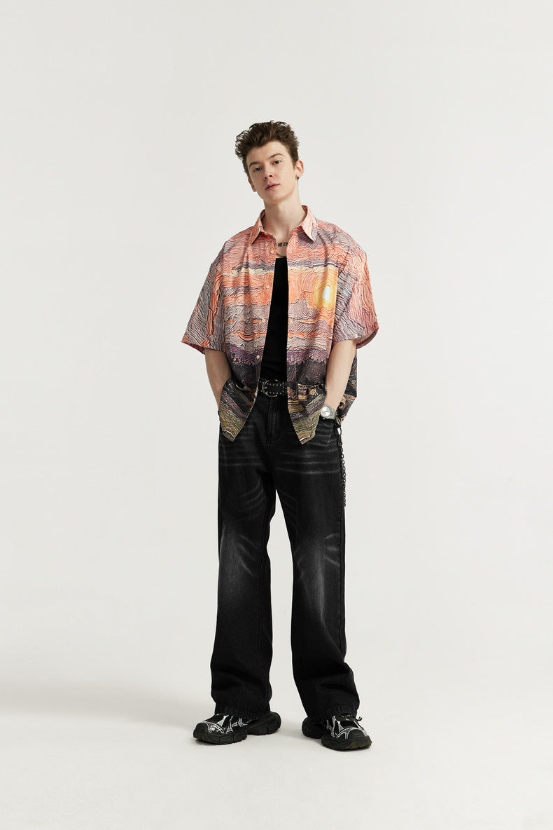 INF White Washed Cat Whiskers Wide Leg Jeans