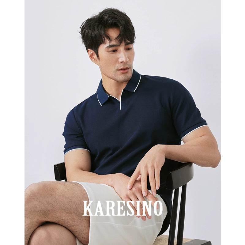 KARESINO Breathable Business Lapel Contrasting Polo Shirt