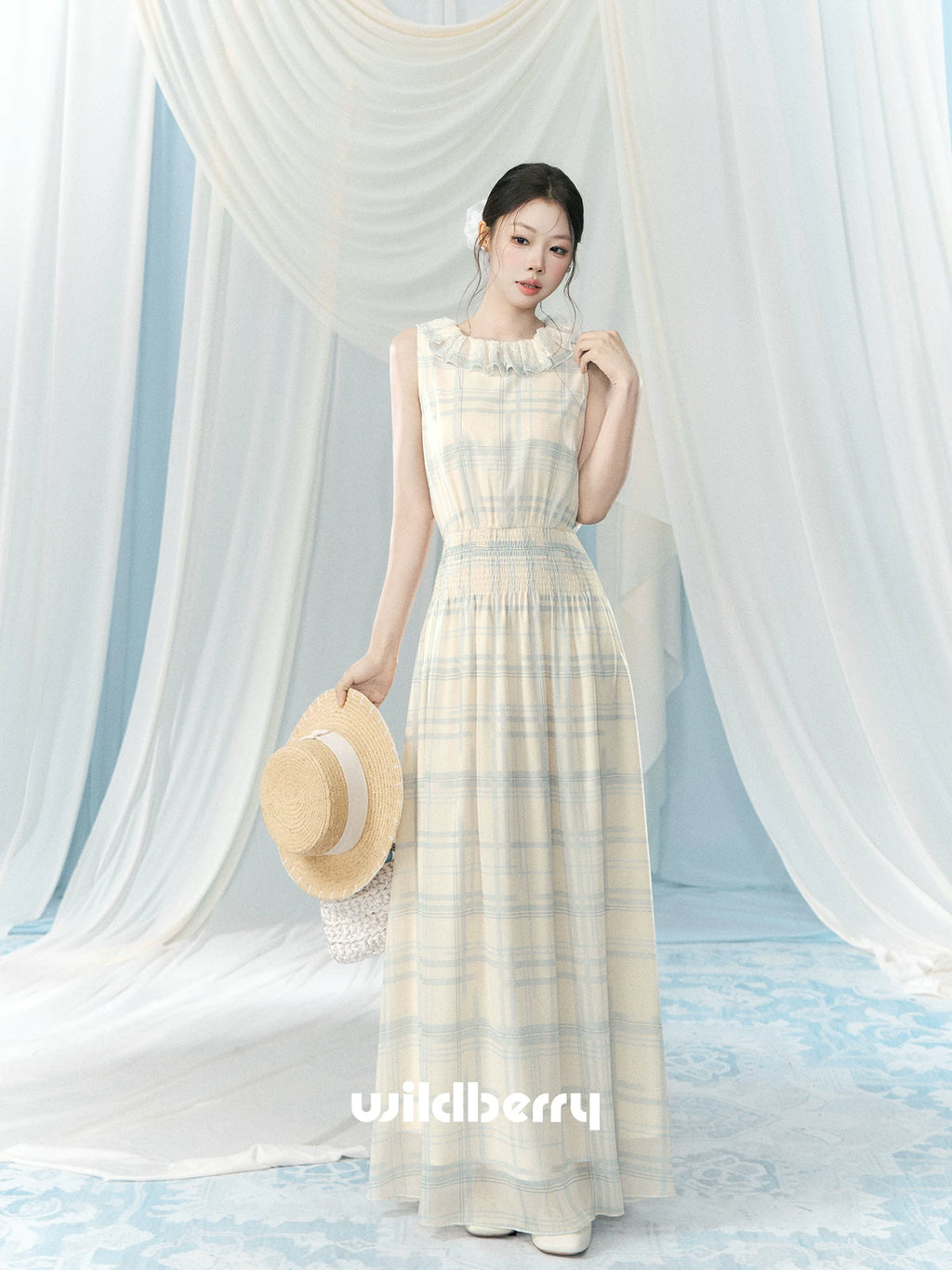 Wildberry Vintage Blue Checkered Vest Dress