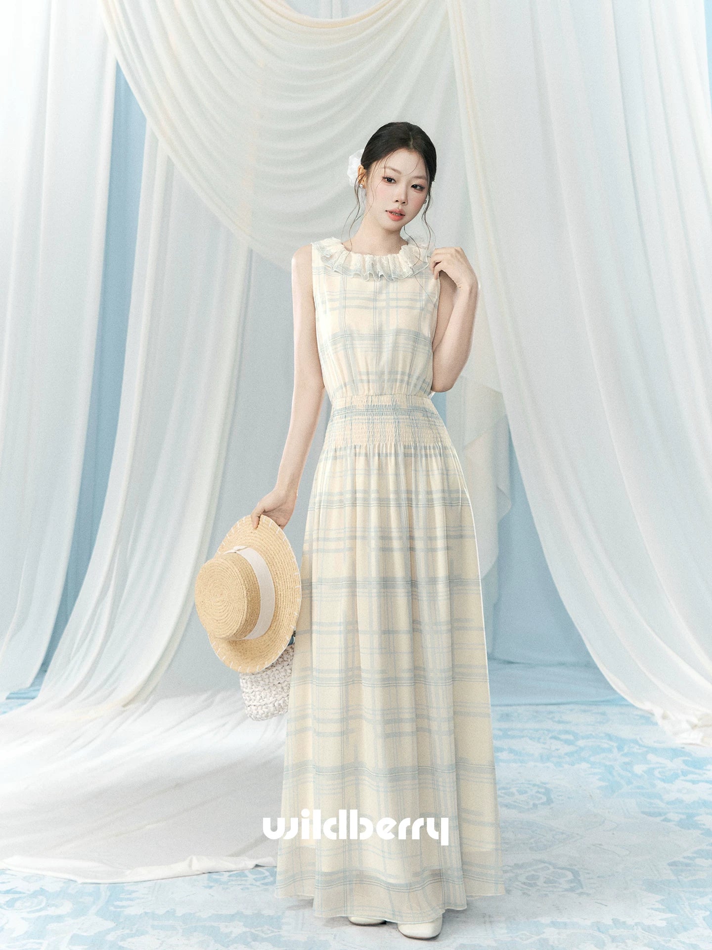 Wildberry Vintage Blue Checkered Vest Dress