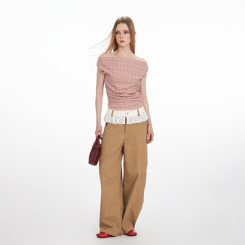 Nariele One-word Collar Short Plaid Vest