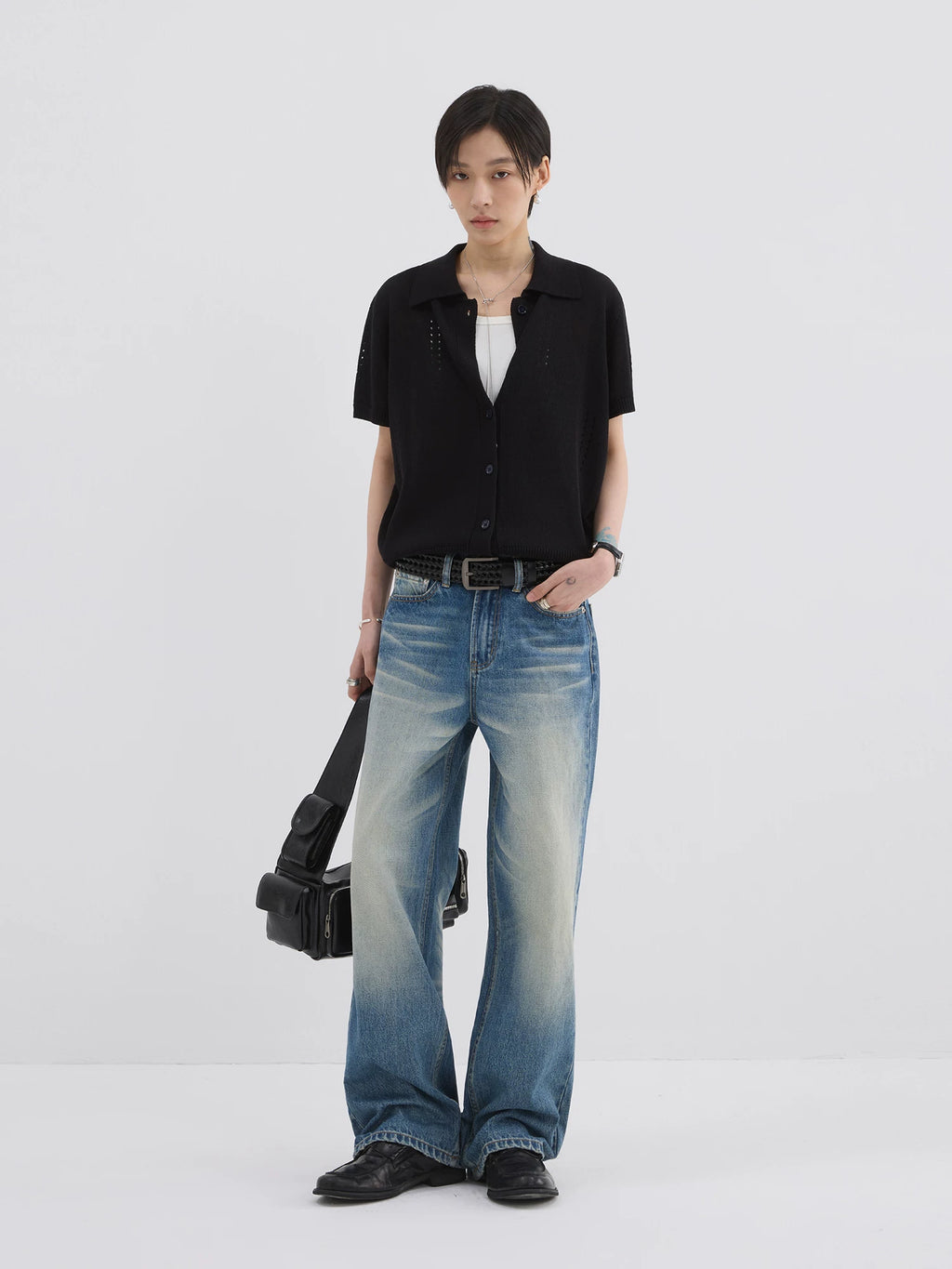 Sameuoo Hand-pleated Straight Jeans