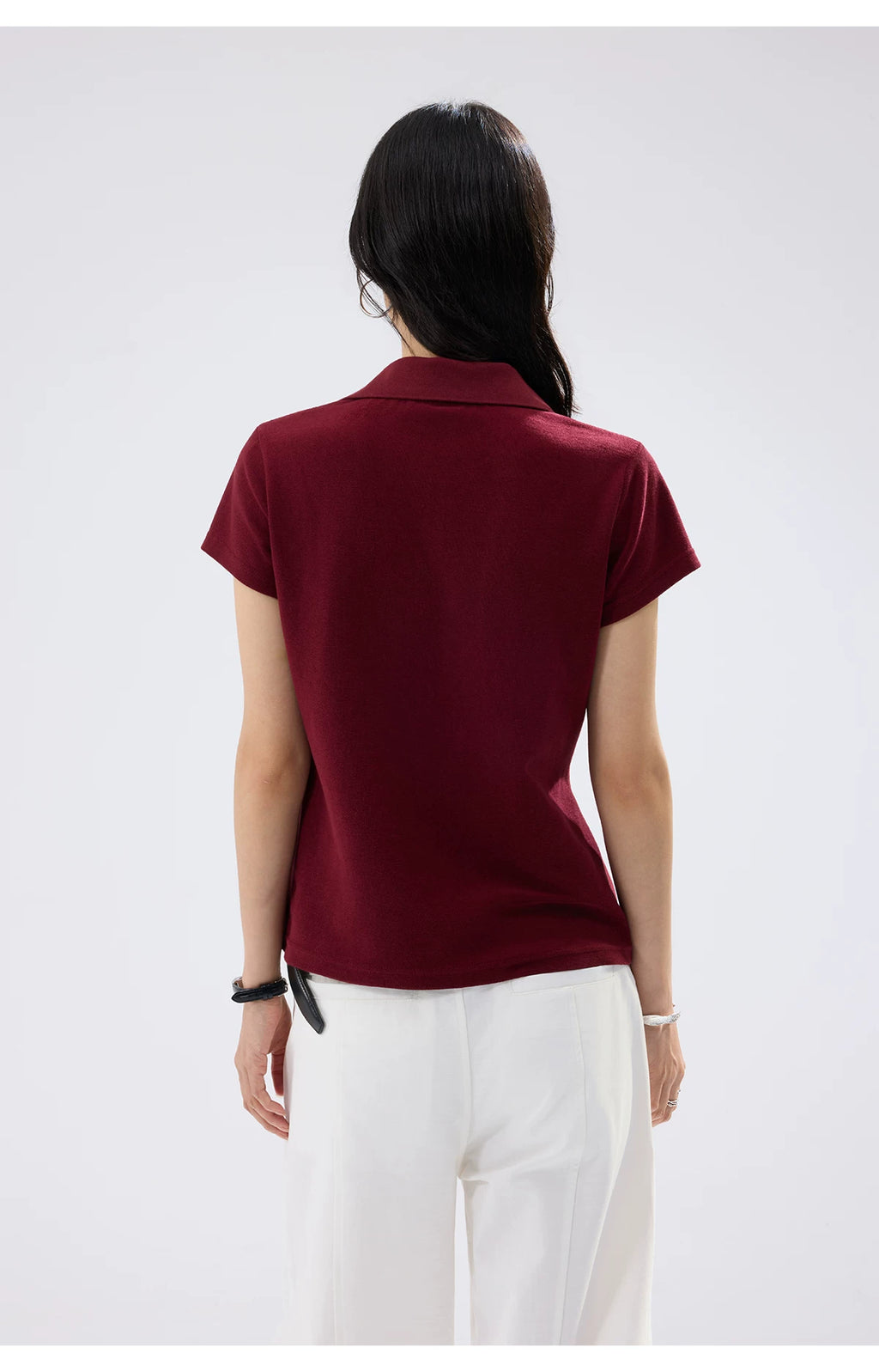 Sameuoo Lapel, Shoulder-length Slimming Tee
