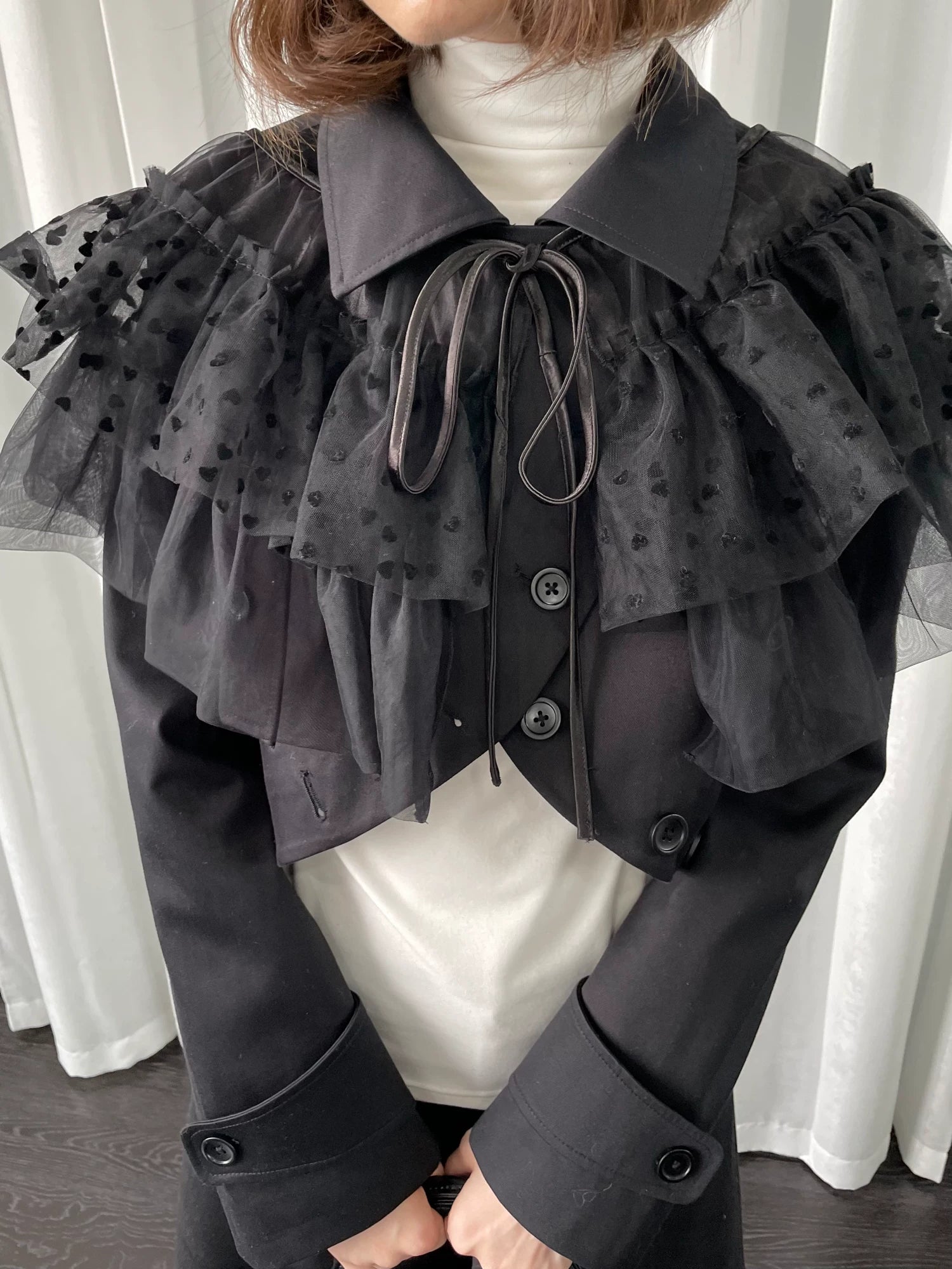 Loosesmell Multilayer Mesh Lace-Up Shawl Cape