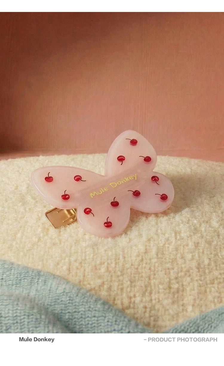 Mule Donkey Pink Cherry Butterfly Hairpin