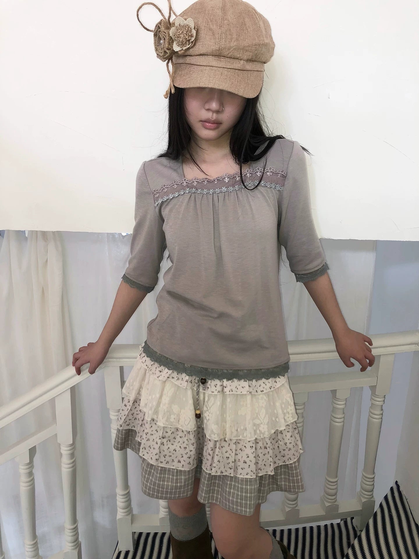 Ang:project Lace Patchwork Casual Tee