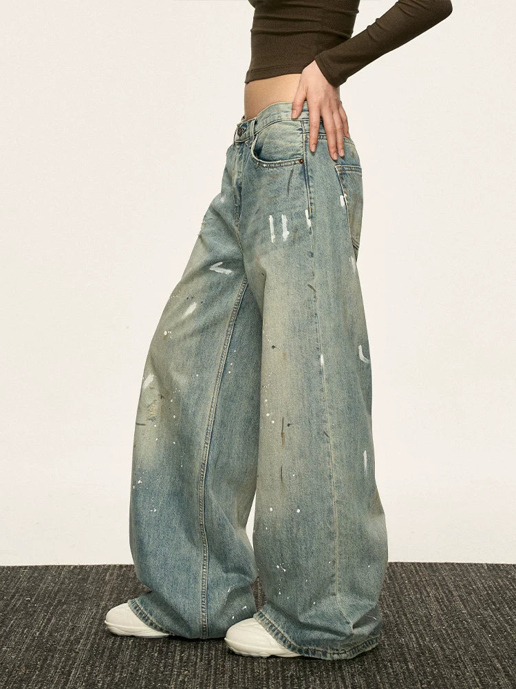 Aaisup Vintage Ink Splash Loose Jeans