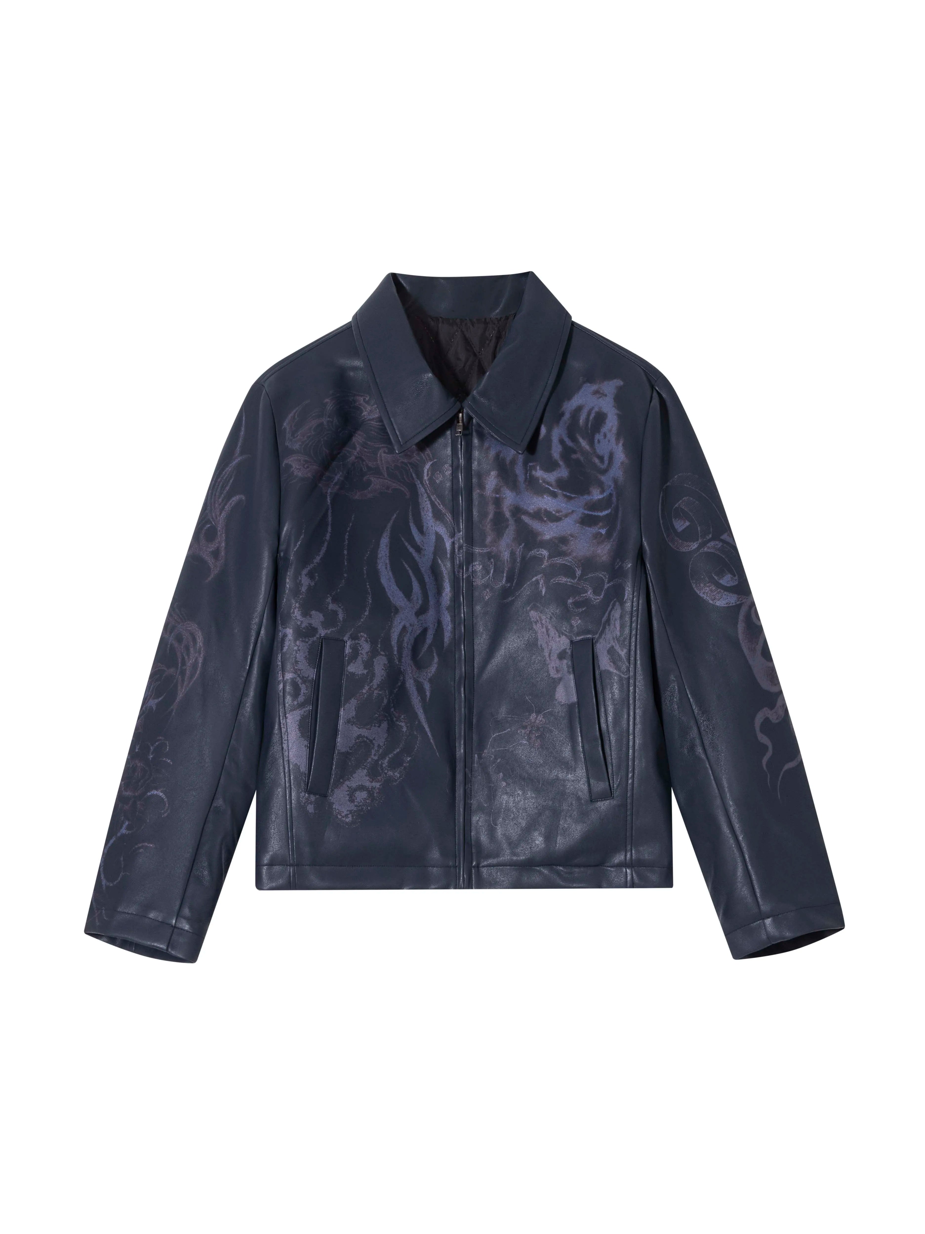 VETERANBOI TATOO PRINT LEATHER JACKET
