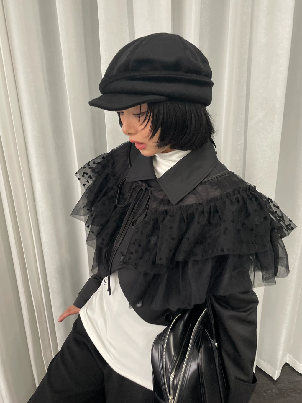 Loosesmell Multilayer Mesh Lace-Up Shawl Cape