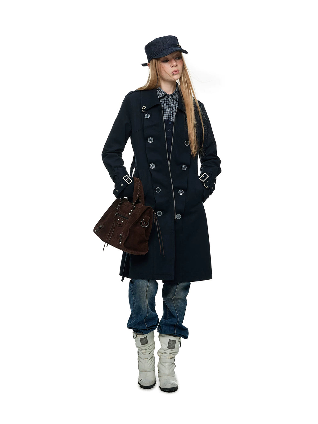 JIKOO Double-breasted Strap-on Slim-fit Jacket