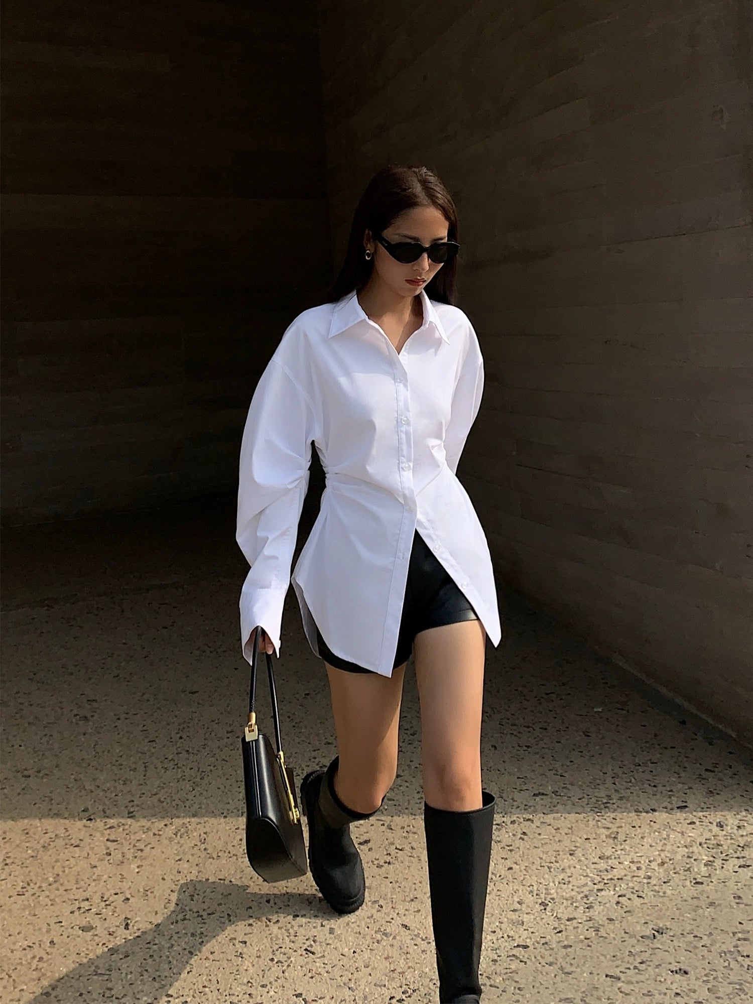 NEVA HU Waist Slim-fitting Long-sleeved Shirt